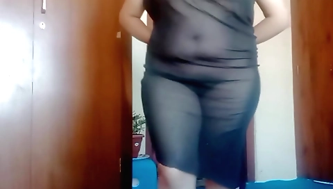 Busty brunette babe is giving a blowjob to her webcam host