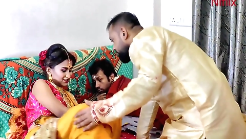 Indian wife gets fucked by her husband and his stepbrother