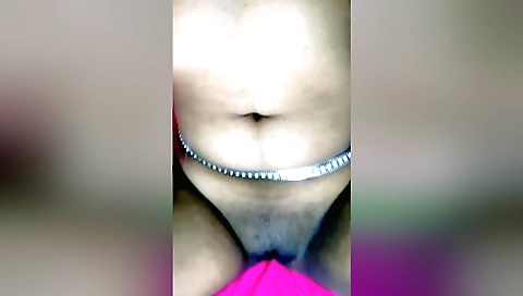 Indian brunette in red dress fucks her pussy in POV