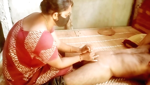 Indian hottie giving a handjob in her sexy lingerie