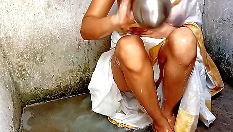 Indian woman is bathing and fucks in front of her husband