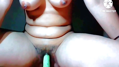 Indian girl with a big hairy pussy plays with her dildo