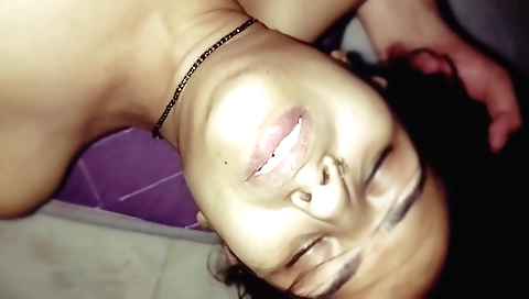 Hot amateur brunette has her face covered with cum