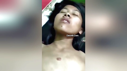 Tight little hole of a brunette hairy pussy fucked