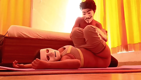 Indian yoga instructor gets fucked in the back of a yoga mat