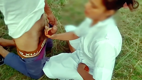 Indian nurse enjoys deepthroating and sex in outdoor