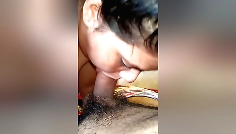 Chubby chick with big tits is sucking on a big dick