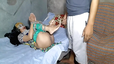 Housemaid in bondage lingerie fucked by her boyfriend