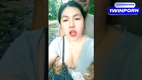 naked outdoor video of a brunette girl on her knees