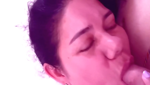 Amateur milf with a shaved pussy sucking her neighbor's dick