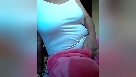Amatur girl with big tits is playing with her fingers