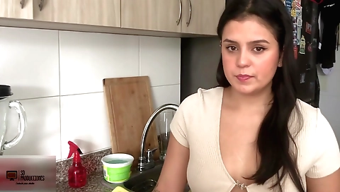 Hot brunette milf in a tattooed bikini gets fucked