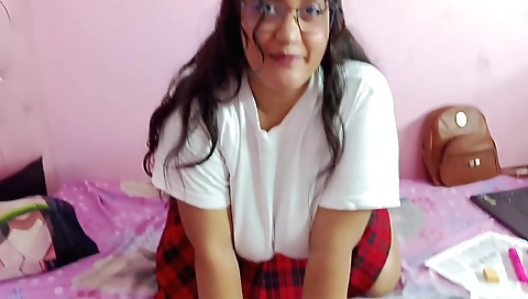 Indian schoolgirl is wearing a towel and a towel is on