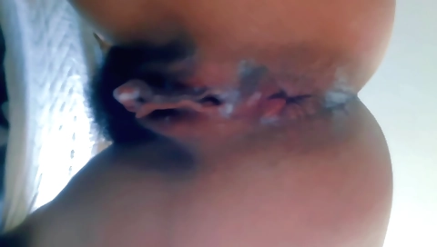 Creampie dripping from her hairy butt and hairy cunt