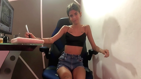 Amateur brunette gets fucked in a big cock position