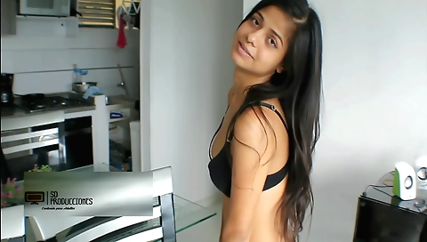 Sexy brunette indian slut gets her face licked and licked