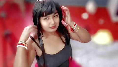 Busty brunette babe giving a handjob to her boyfriend's dick