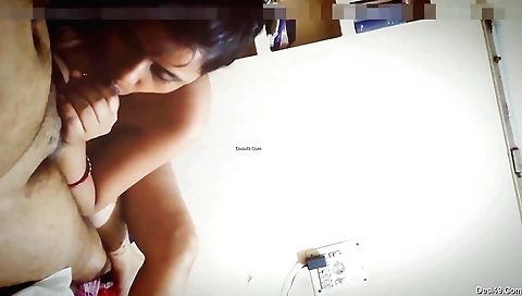 Brunette webcam babe gets her face covered by a guy