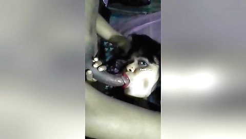 A brunette babe gives a good blowjob to her webcam friend